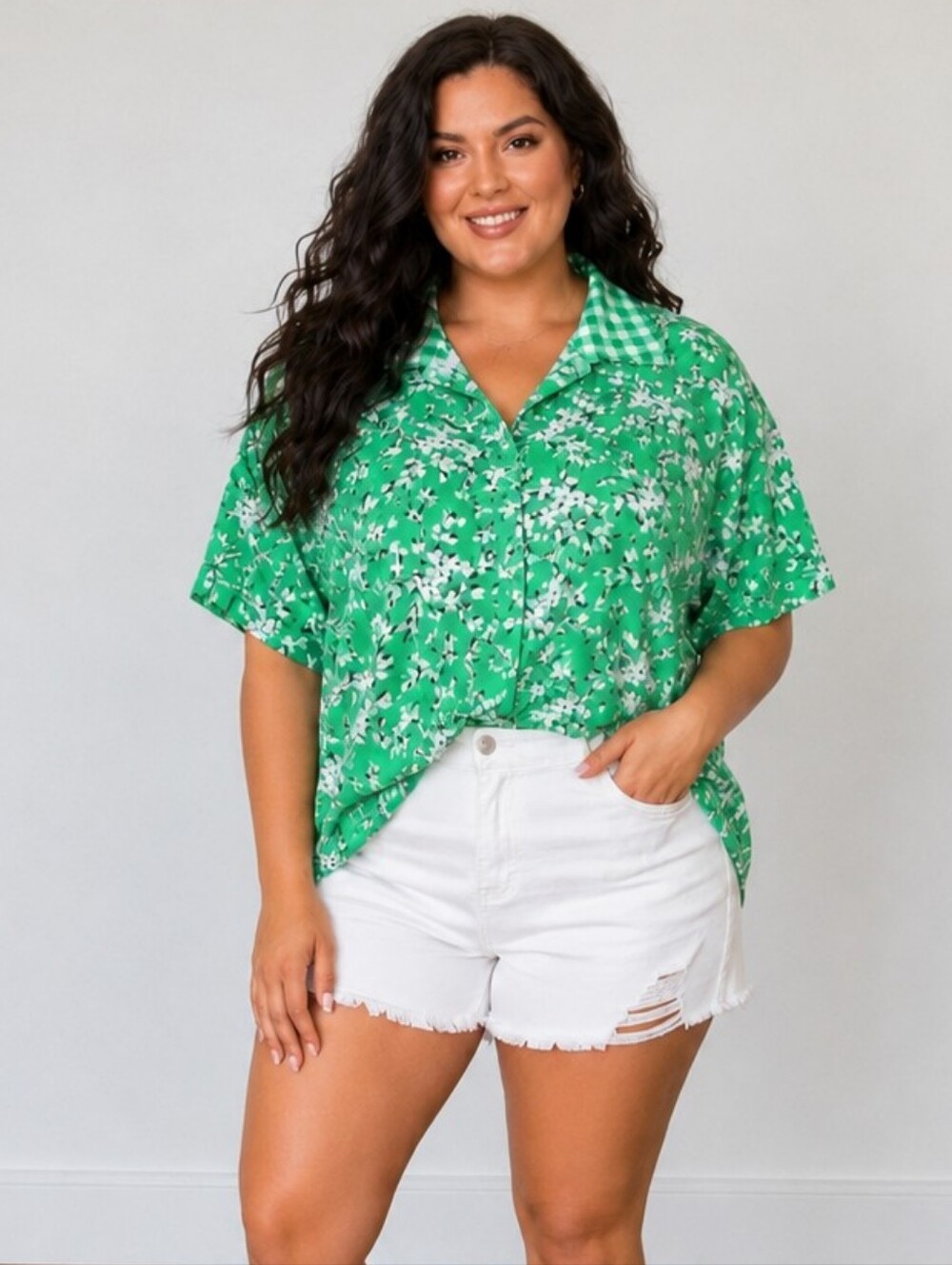 Draper James Lands' End Floral Gingham Polo Top 3X Cottagecore